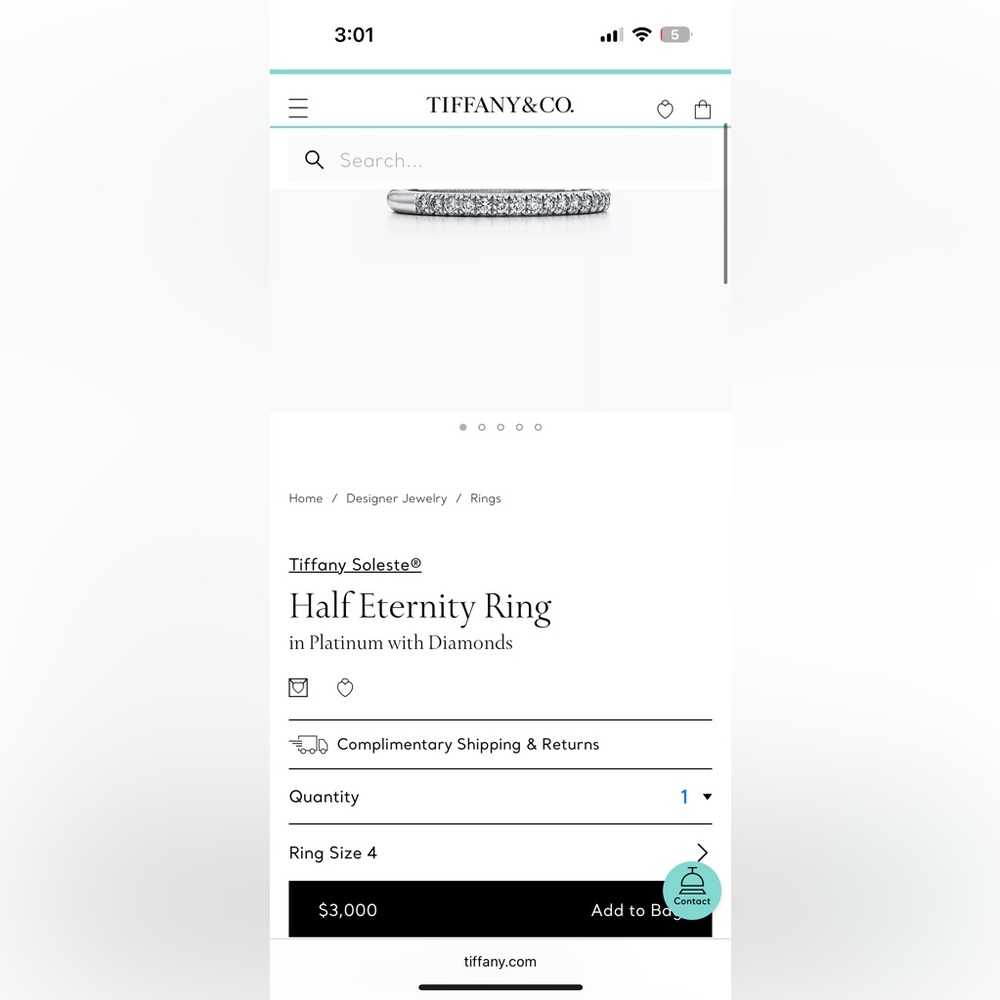 Tiffany Soleste Half Eternity Diamond Band Size 4 - Picture 8 of 8